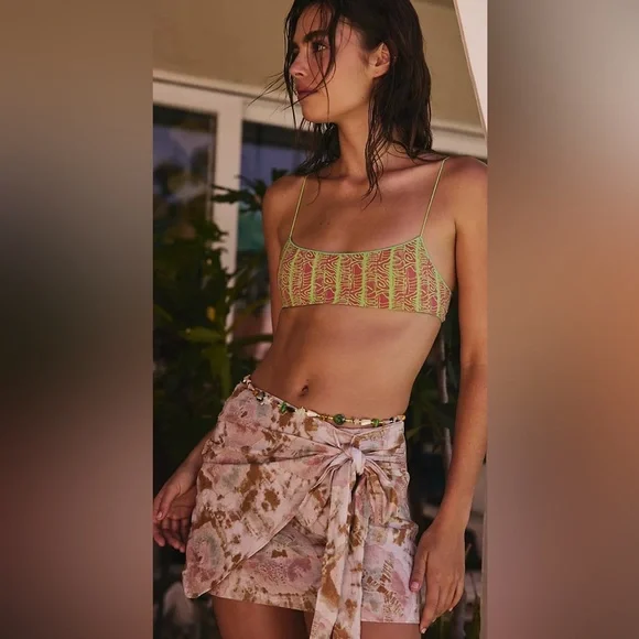 NWT Free People Sweet as Beach Mini Skirt in Neutral Combo Tie Dye - Picture 1 of 6